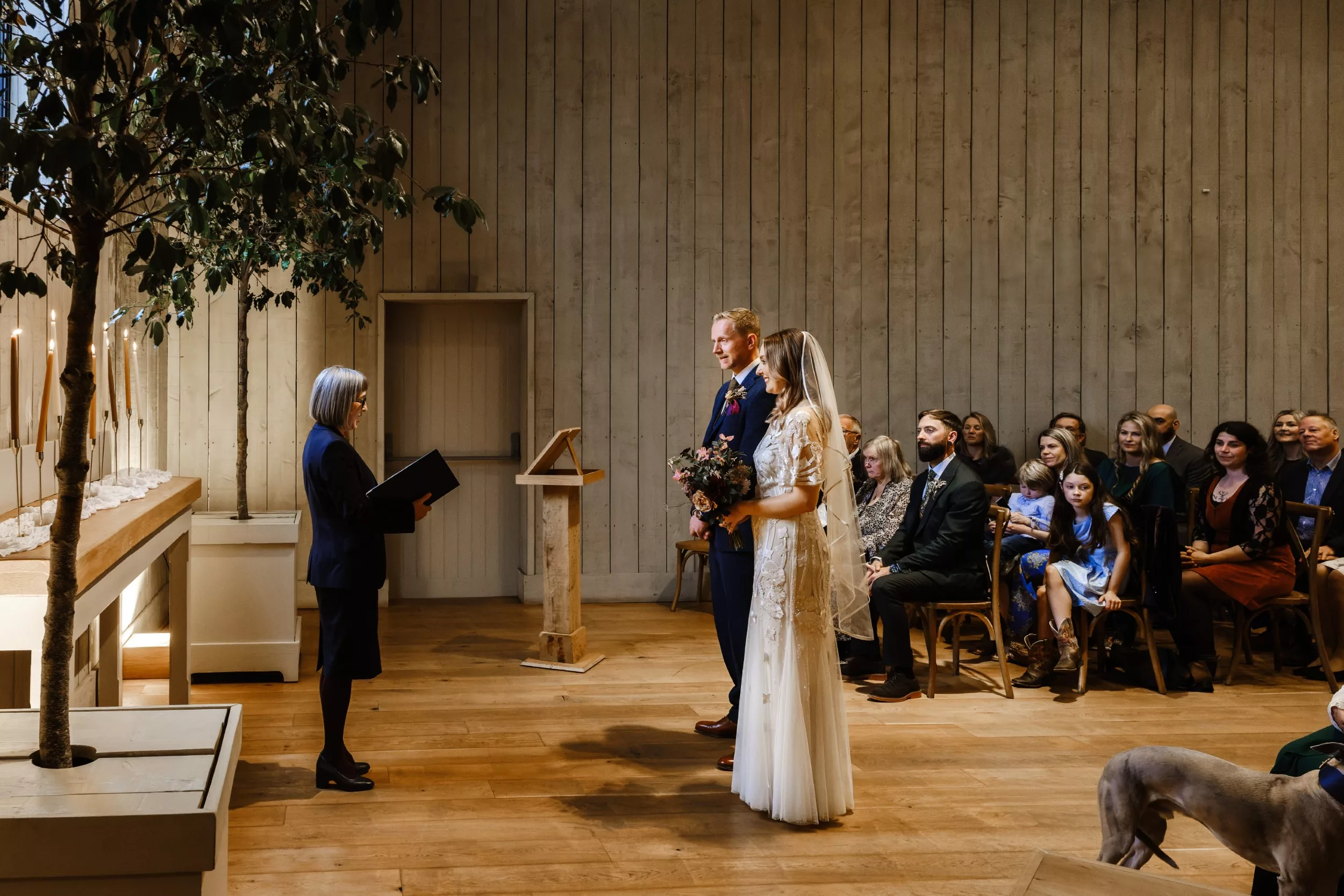 Bride and groom in dramatic lighting at their wedding at Primrose Hill Farm